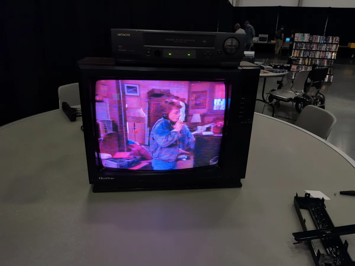 A tube TV, circa mid 90s, playing Back to the Future via VCR