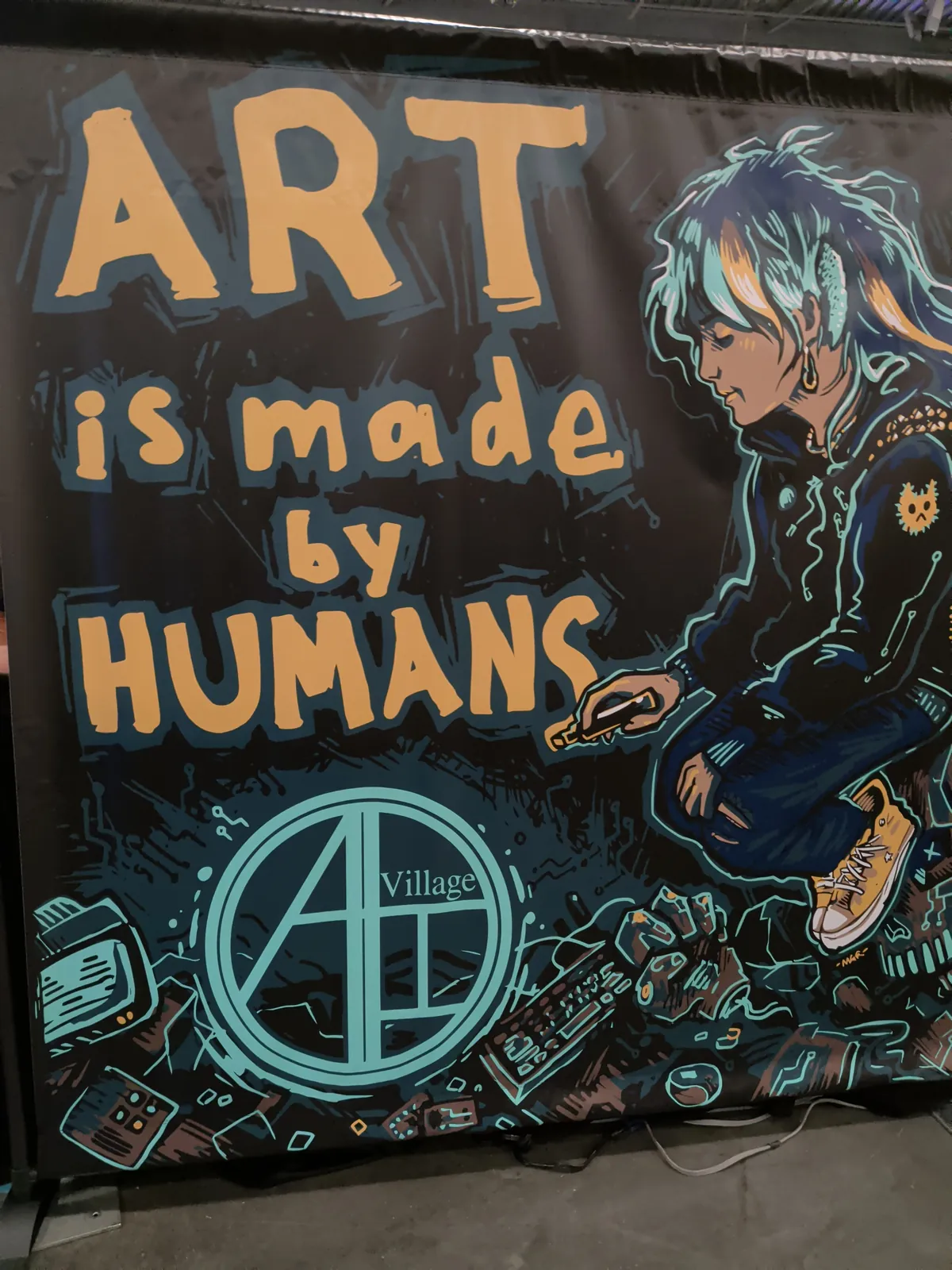 AI Village poster, "Art is made by humans"
