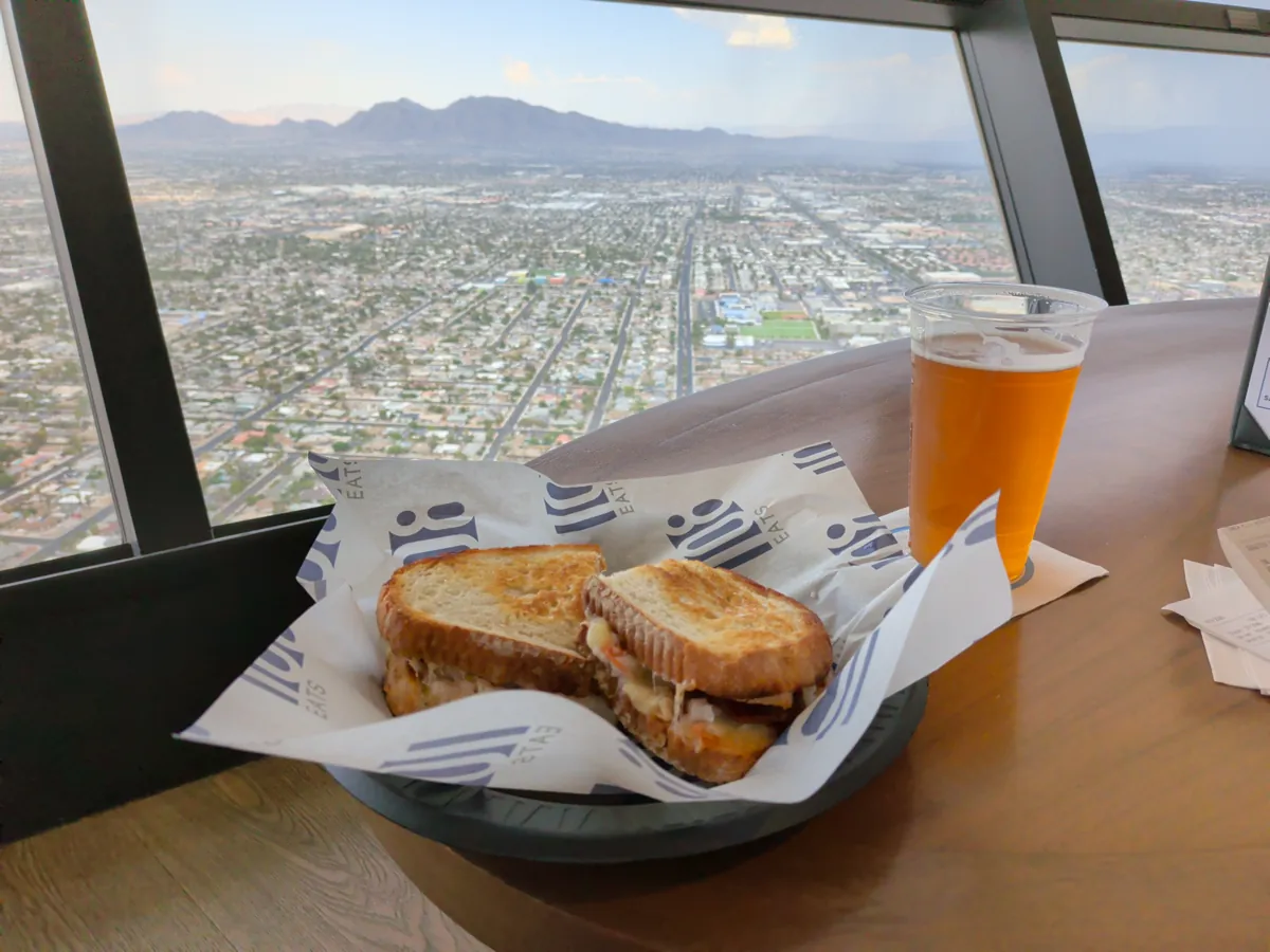 A sandwich, beer and a view of Vegas from the Strat Tower